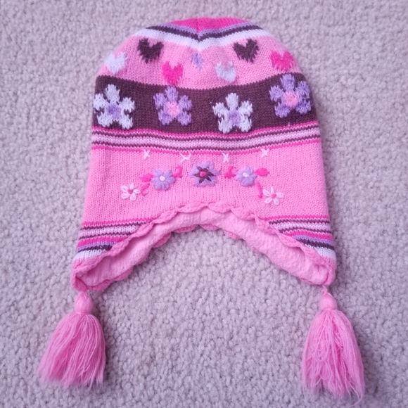 Carter's Girls Pink Striped Chullo Winter Hat - Picture 2 of 10